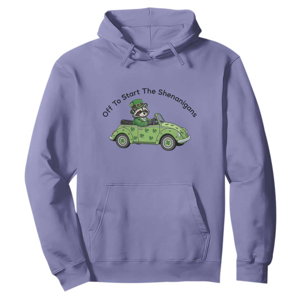 Off To Start The Shenanigans Hoodie Funny Irish Raccoon TS12 Violet Print Your Wear