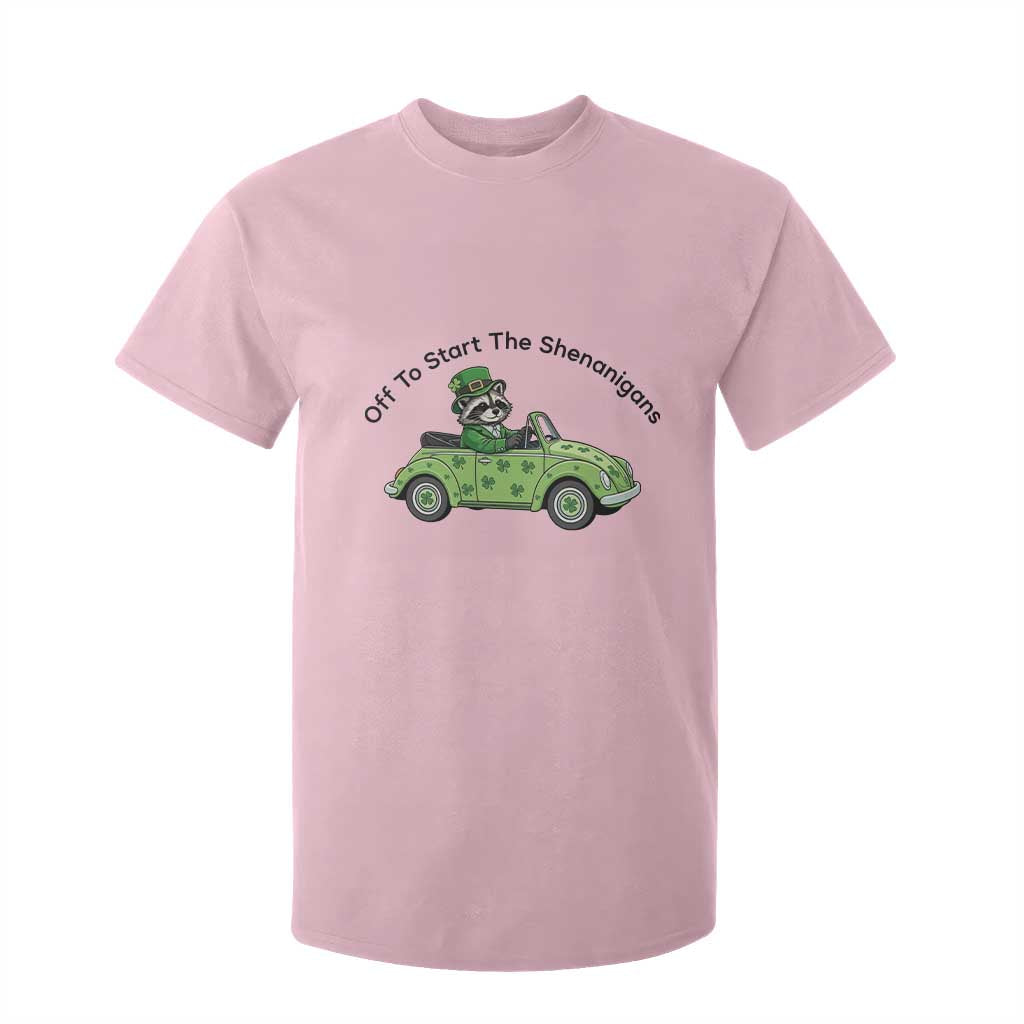 Off To Start The Shenanigans T Shirt For Kid Funny Irish Raccoon TS12 Light Pink Print Your Wear