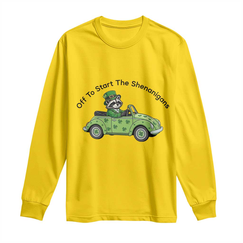 Off To Start The Shenanigans Long Sleeve Shirt Funny Irish Raccoon TS12 Daisy Print Your Wear