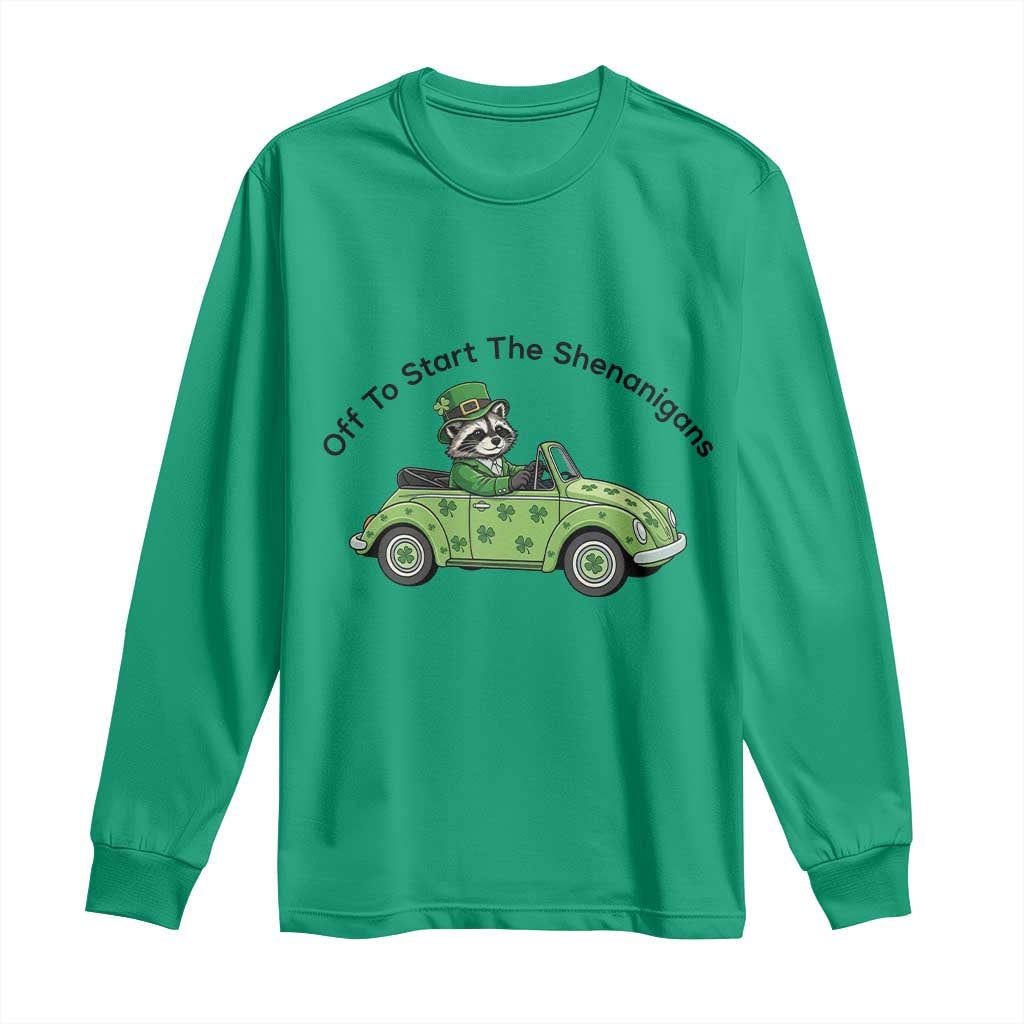 Off To Start The Shenanigans Long Sleeve Shirt Funny Irish Raccoon TS12 Irish Green Print Your Wear