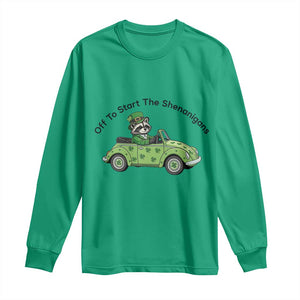 Off To Start The Shenanigans Long Sleeve Shirt Funny Irish Raccoon TS12 Irish Green Print Your Wear