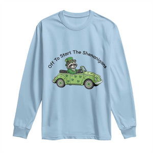 Off To Start The Shenanigans Long Sleeve Shirt Funny Irish Raccoon TS12 Light Blue Print Your Wear