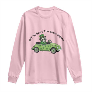Off To Start The Shenanigans Long Sleeve Shirt Funny Irish Raccoon TS12 Light Pink Print Your Wear
