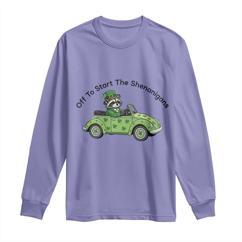 Off To Start The Shenanigans Long Sleeve Shirt Funny Irish Raccoon TS12 Violet Print Your Wear