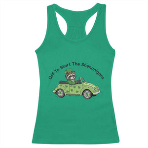 Off To Start The Shenanigans Racerback Tank Top Funny Irish Raccoon TS12 Irish Green Print Your Wear