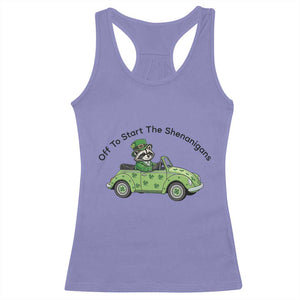 Off To Start The Shenanigans Racerback Tank Top Funny Irish Raccoon TS12 Violet Print Your Wear