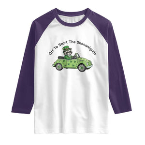 Off To Start The Shenanigans Raglan Shirt Funny Irish Raccoon TS12 White Purple Print Your Wear