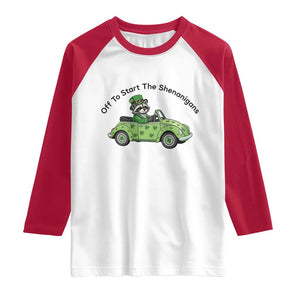 Off To Start The Shenanigans Raglan Shirt Funny Irish Raccoon TS12 White Red Print Your Wear