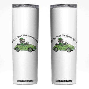 Off To Start The Shenanigans Skinny Tumbler Funny Irish Raccoon TS12 White Print Your Wear
