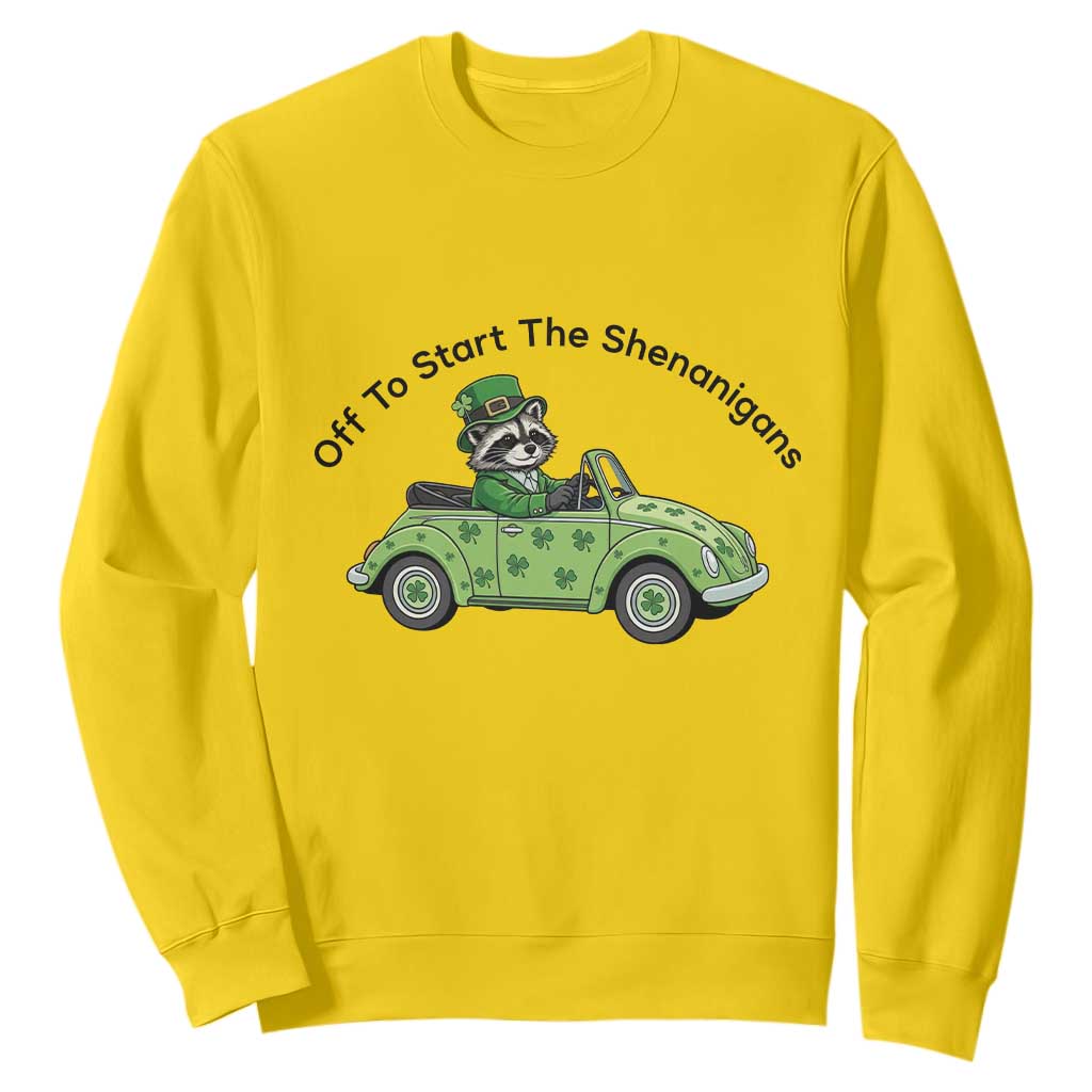 Off To Start The Shenanigans Sweatshirt Funny Irish Raccoon TS12 Daisy Print Your Wear