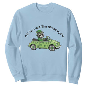 Off To Start The Shenanigans Sweatshirt Funny Irish Raccoon TS12 Light Blue Print Your Wear