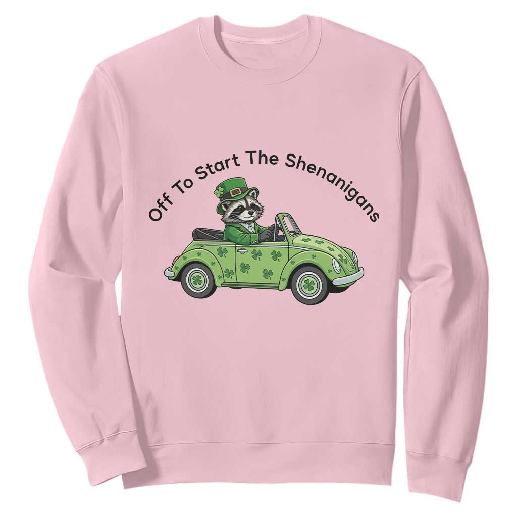 Off To Start The Shenanigans Sweatshirt Funny Irish Raccoon TS12 Light Pink Print Your Wear