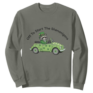Off To Start The Shenanigans Sweatshirt Funny Irish Raccoon TS12 Military Green Print Your Wear