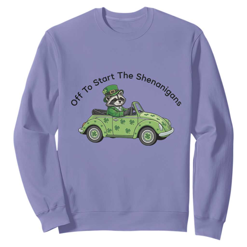 Off To Start The Shenanigans Sweatshirt Funny Irish Raccoon TS12 Violet Print Your Wear