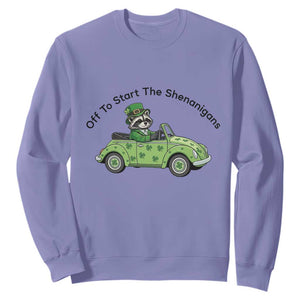 Off To Start The Shenanigans Sweatshirt Funny Irish Raccoon TS12 Violet Print Your Wear