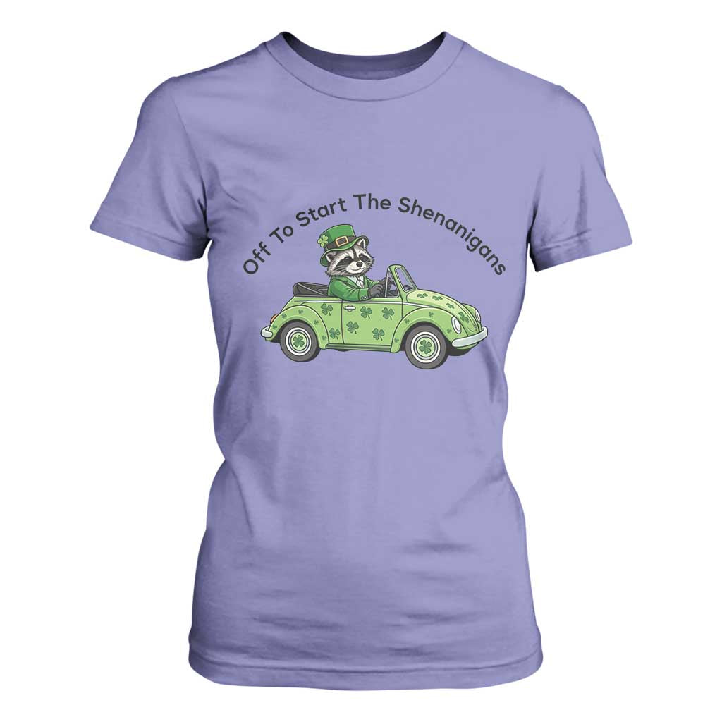 Off To Start The Shenanigans T Shirt For Women Funny Irish Raccoon TS12 Violet Print Your Wear