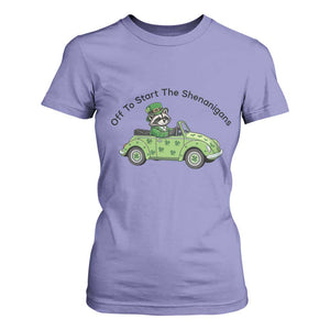 Off To Start The Shenanigans T Shirt For Women Funny Irish Raccoon TS12 Violet Print Your Wear