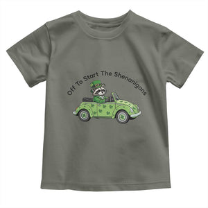 Off To Start The Shenanigans Toddler T Shirt Funny Irish Raccoon TS12 Military Green Print Your Wear