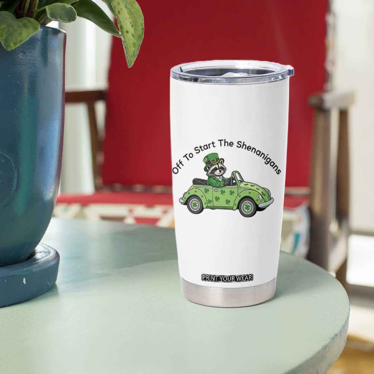Off To Start The Shenanigans Tumbler Cup Funny Irish Raccoon TS12 Print Your Wear