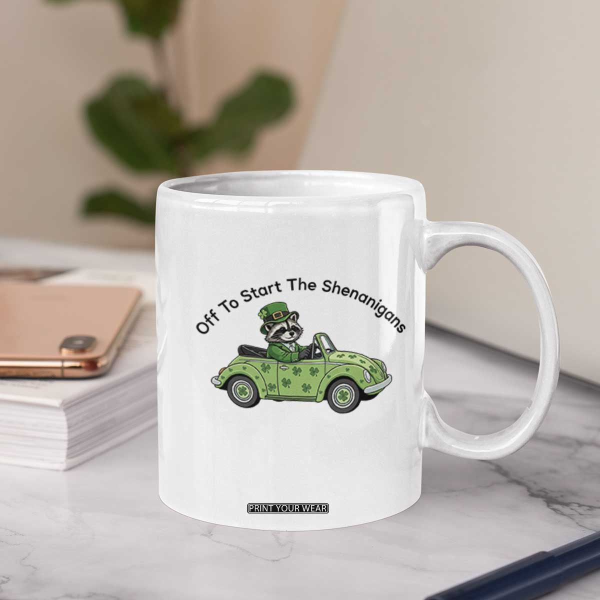 Off To Start The Shenanigans Coffee Mug Funny Irish Raccoon TS12 Print Your Wear