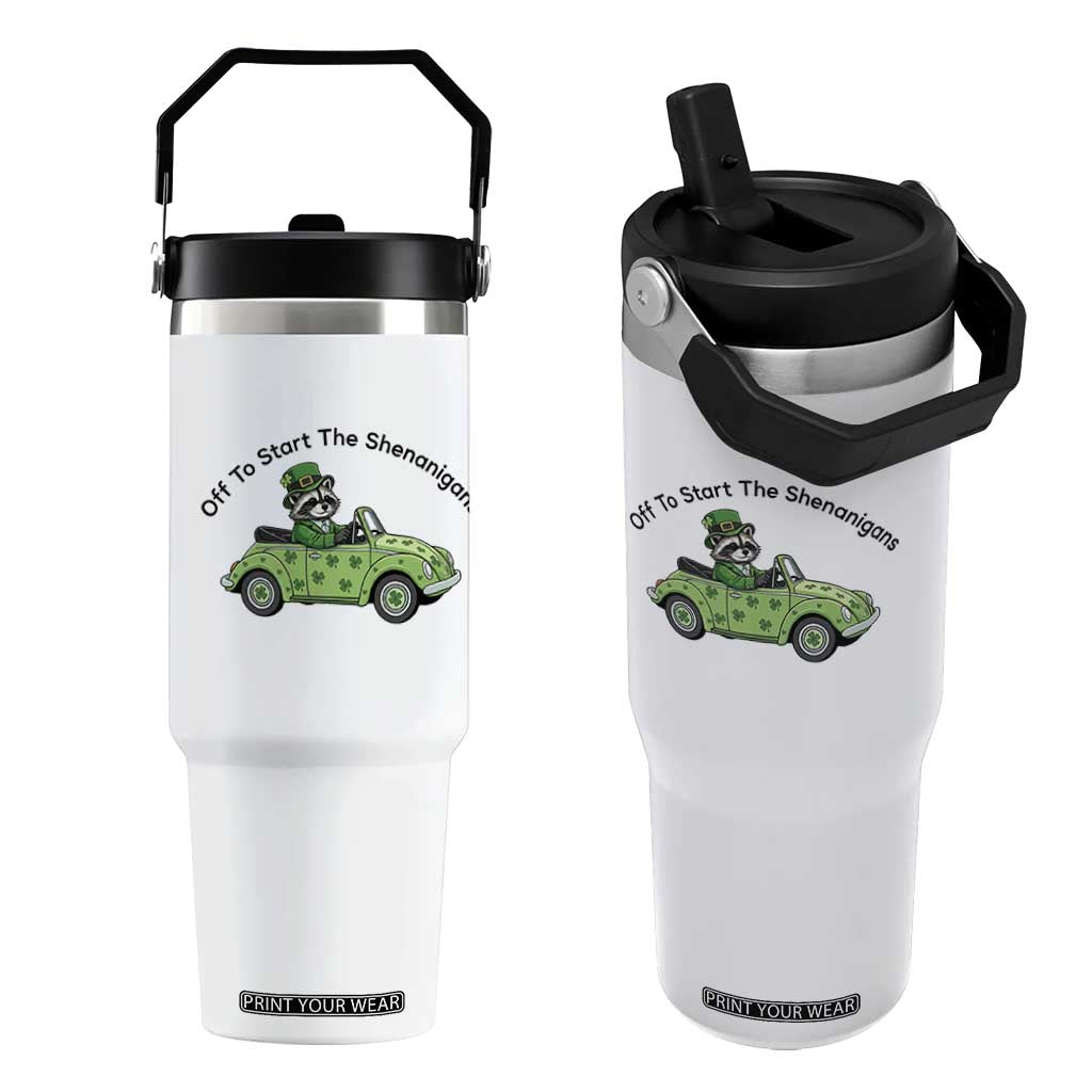 Off To Start The Shenanigans Flip Straw Tumbler Funny Irish Raccoon TS12 One Size: 30 oz White Print Your Wear