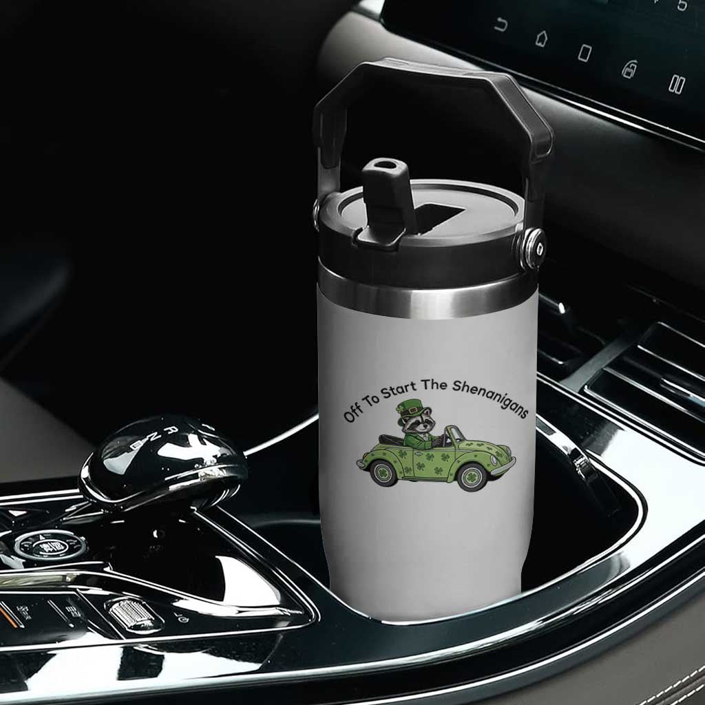 Off To Start The Shenanigans Flip Straw Tumbler Funny Irish Raccoon TS12 Print Your Wear