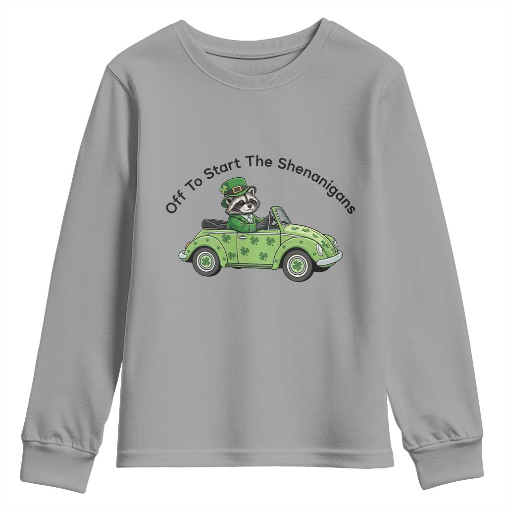 Off To Start The Shenanigans Youth Sweatshirt Funny Irish Raccoon TS12 Sport Gray Print Your Wear