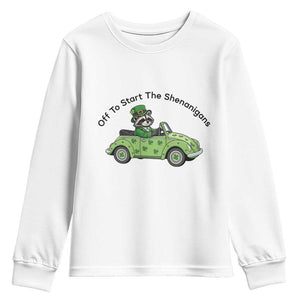 Off To Start The Shenanigans Youth Sweatshirt Funny Irish Raccoon TS12 White Print Your Wear