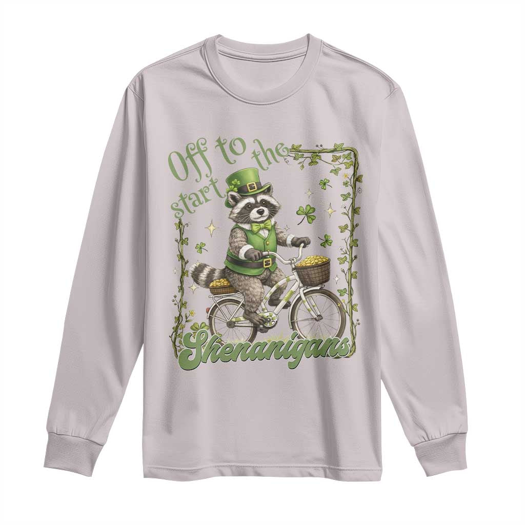 Funny Irish Raccoon Driver Long Sleeve Shirt Off To Start The Shenanigans TS12 Ice Gray Print Your Wear