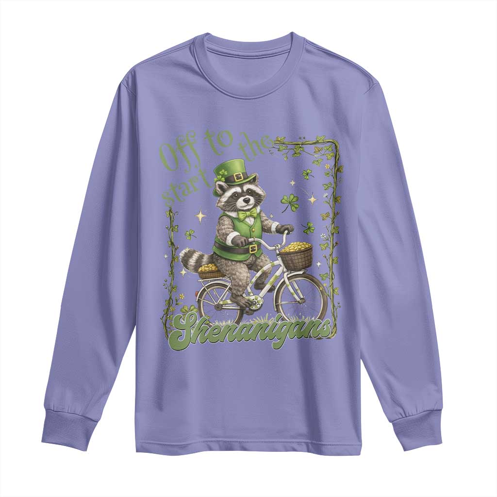 Funny Irish Raccoon Driver Long Sleeve Shirt Off To Start The Shenanigans TS12 Violet Print Your Wear