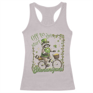 Funny Irish Raccoon Driver Racerback Tank Top Off To Start The Shenanigans TS12 Ice Gray Print Your Wear