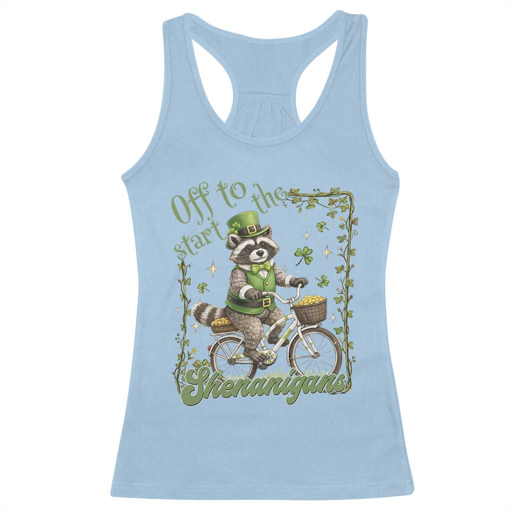 Funny Irish Raccoon Driver Racerback Tank Top Off To Start The Shenanigans TS12 Light Blue Print Your Wear