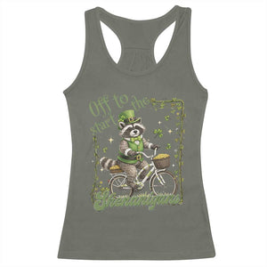Funny Irish Raccoon Driver Racerback Tank Top Off To Start The Shenanigans TS12 Military Green Print Your Wear