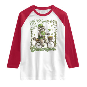 Funny Irish Raccoon Driver Raglan Shirt Off To Start The Shenanigans TS12 White Red Print Your Wear