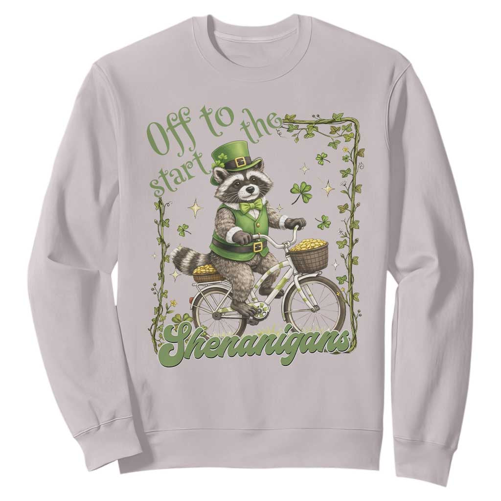 Funny Irish Raccoon Driver Sweatshirt Off To Start The Shenanigans TS12 Ice Gray Print Your Wear
