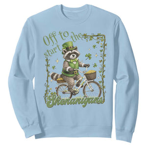 Funny Irish Raccoon Driver Sweatshirt Off To Start The Shenanigans TS12 Light Blue Print Your Wear