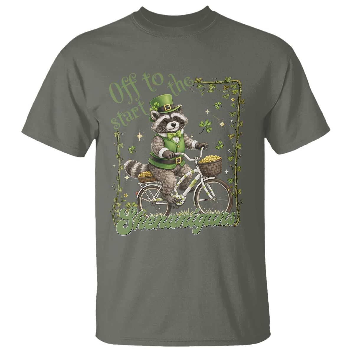 Funny Irish Raccoon Driver T Shirt Off To Start The Shenanigans TS12 Military Green Print Your Wear