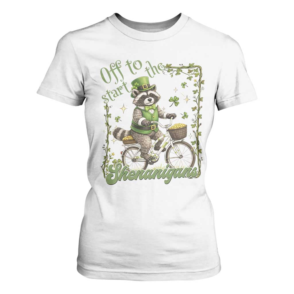 Funny Irish Raccoon Driver T Shirt For Women Off To Start The Shenanigans TS12 White Print Your Wear
