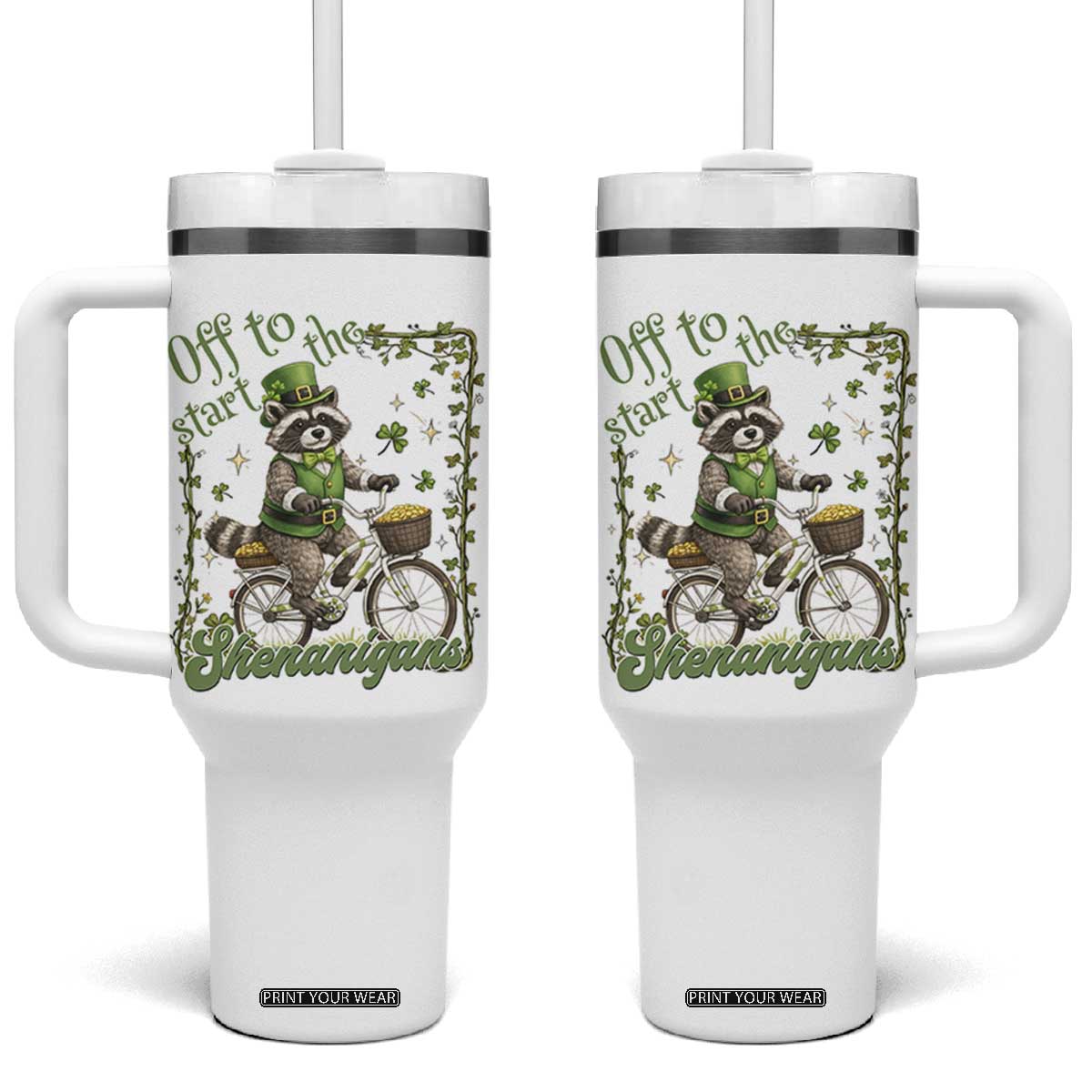 Funny Irish Raccoon Driver Tumbler With Handle Off To Start The Shenanigans TS12 One Size: 40 oz White Print Your Wear