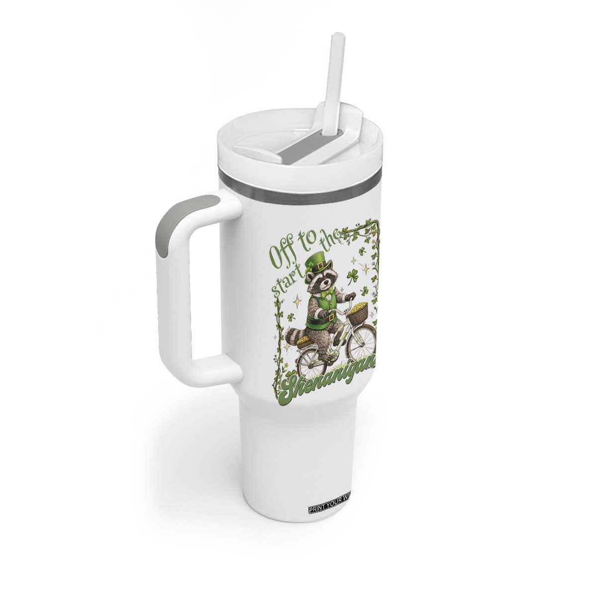 Funny Irish Raccoon Driver Tumbler With Handle Off To Start The Shenanigans TS12 Print Your Wear