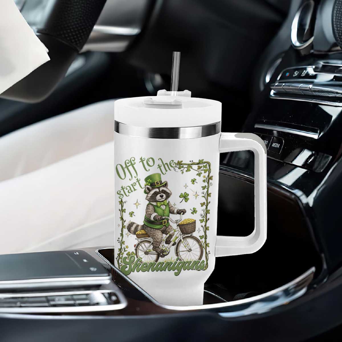Funny Irish Raccoon Driver Tumbler With Handle Off To Start The Shenanigans TS12 Print Your Wear