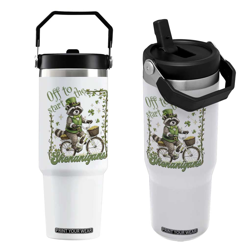 Funny Irish Raccoon Driver Flip Straw Tumbler Off To Start The Shenanigans TS12 One Size: 30 oz White Print Your Wear