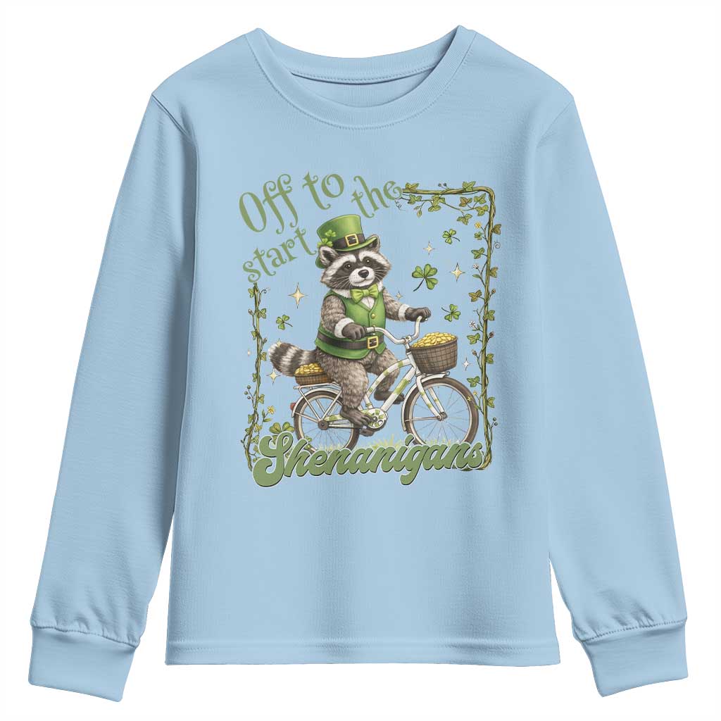 Funny Irish Raccoon Driver Youth Sweatshirt Off To Start The Shenanigans TS12 Light Blue Print Your Wear