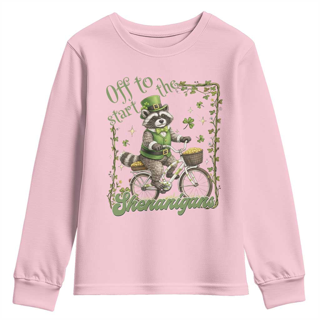Funny Irish Raccoon Driver Youth Sweatshirt Off To Start The Shenanigans TS12 Light Pink Print Your Wear
