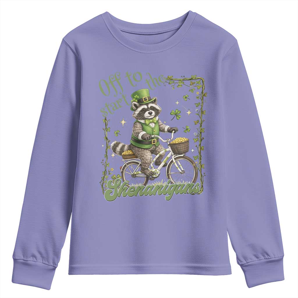 Funny Irish Raccoon Driver Youth Sweatshirt Off To Start The Shenanigans TS12 Violet Print Your Wear