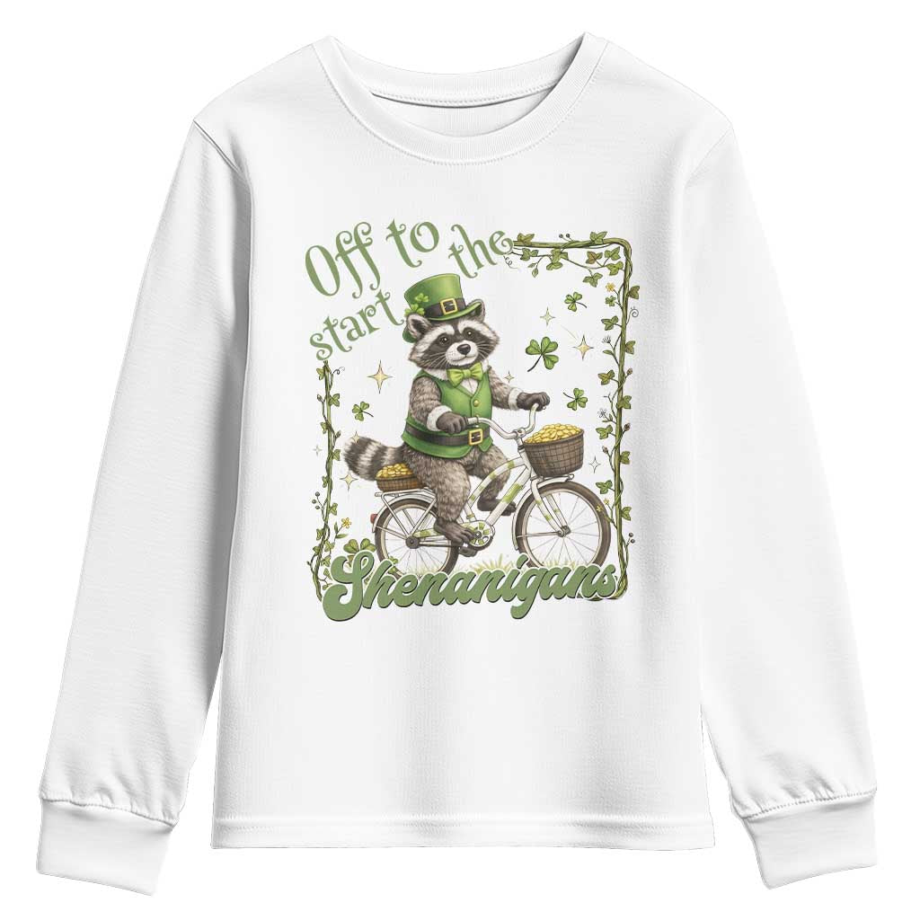 Funny Irish Raccoon Driver Youth Sweatshirt Off To Start The Shenanigans TS12 White Print Your Wear