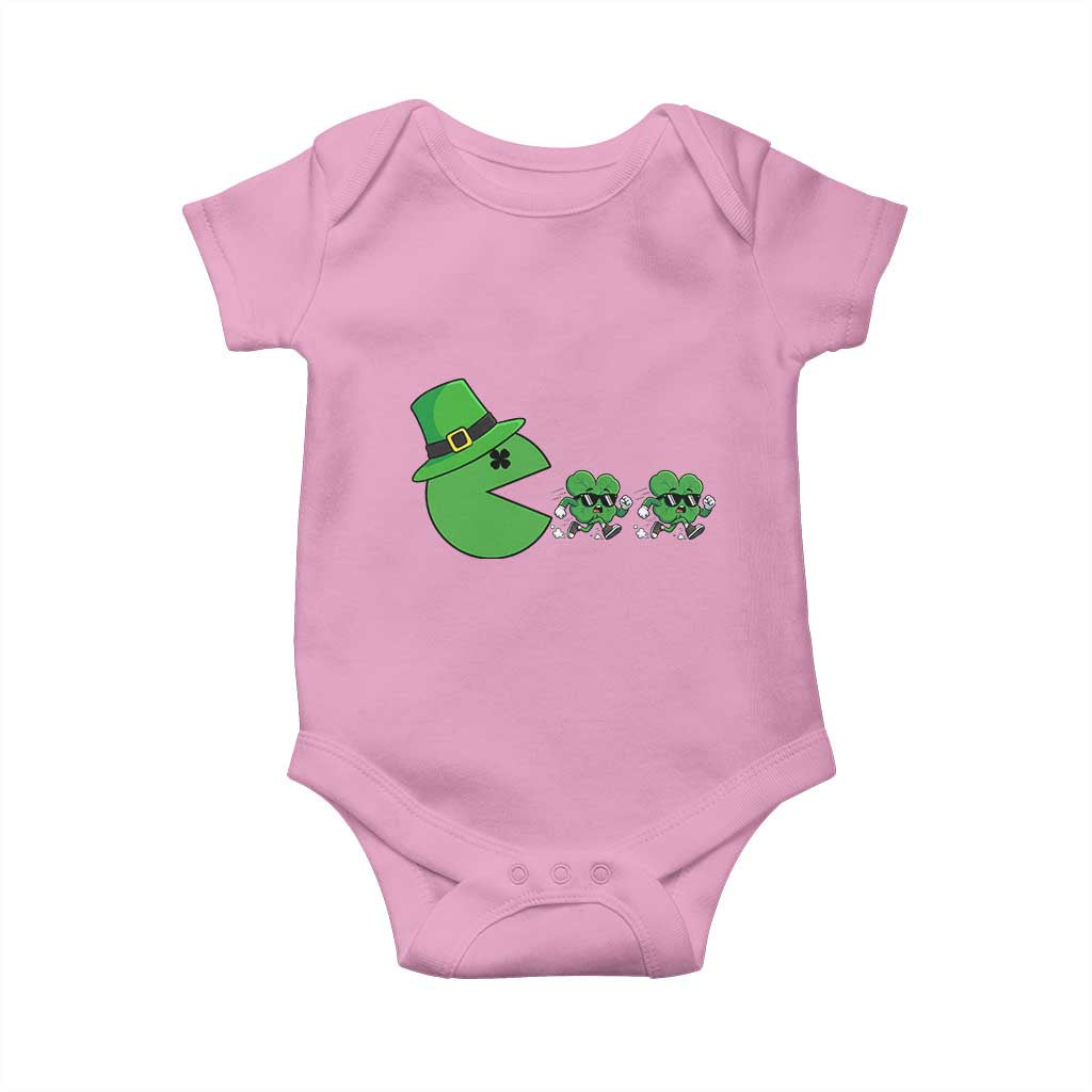 St Patricks Day Retro Gamer Eating Shamrock Lucky Gift Baby Onesie TS12 Light Pink Print Your Wear