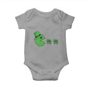 St Patricks Day Retro Gamer Eating Shamrock Lucky Gift Baby Onesie TS12 Sport Gray Print Your Wear