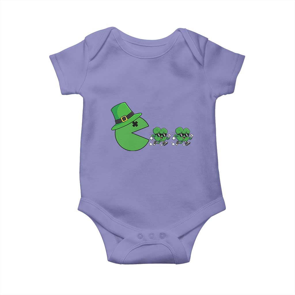 St Patricks Day Retro Gamer Eating Shamrock Lucky Gift Baby Onesie TS12 Violet Print Your Wear