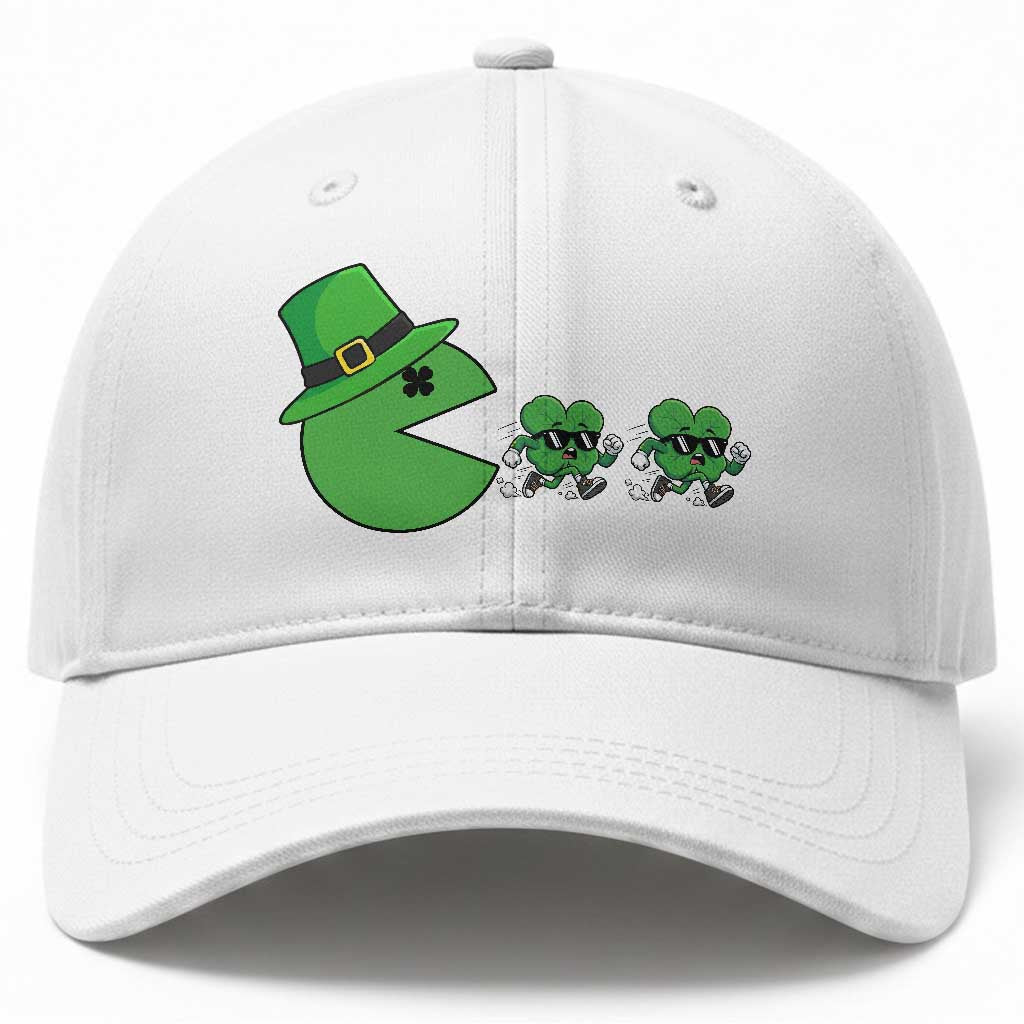 St Patricks Day Retro Gamer Eating Shamrock Lucky Gift Baseball Cap TS12 Print Your Wear